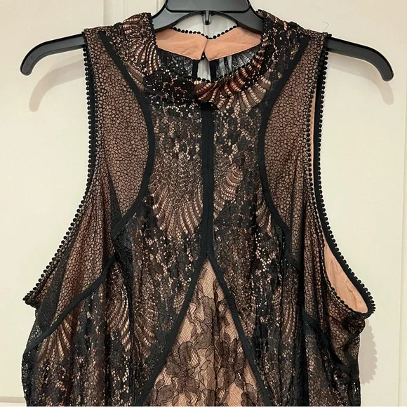 chinese dress ladies Lace-Trim Midi Slip Dress by Anthropologie in Black, Size: XL